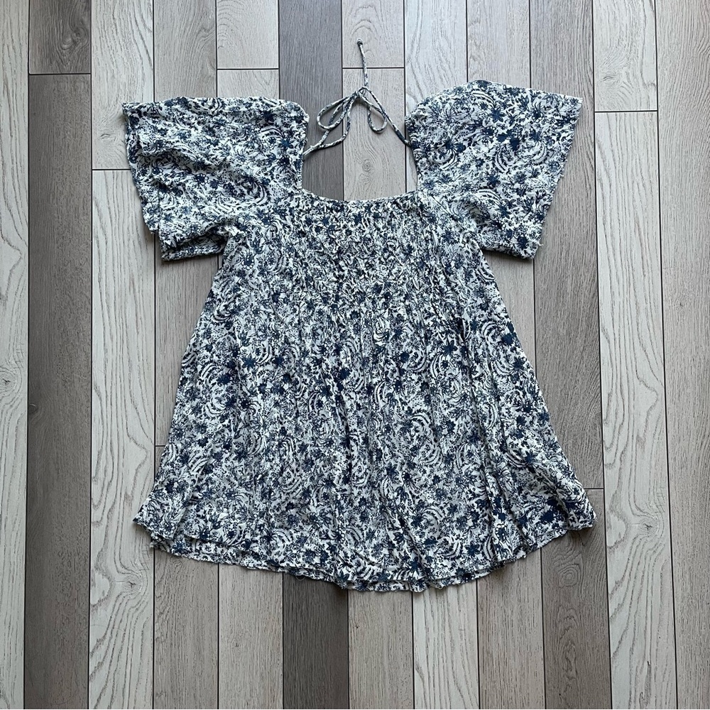 Free People Black and White Floral Blouse